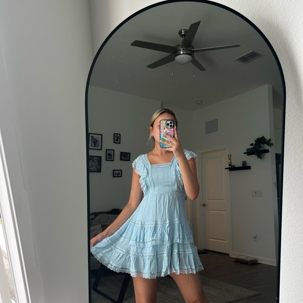 Light Blue Lace Trim Dress